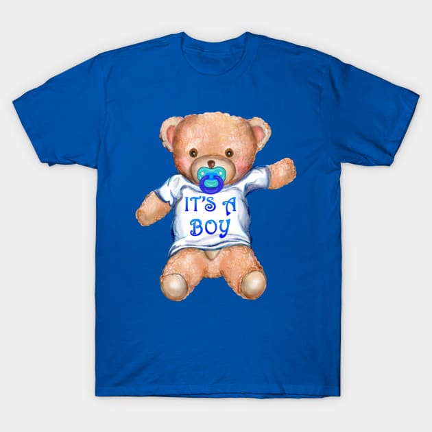 It's A Boy Teddy Bear with Pacifier T-Shirt by Art by Deborah Camp